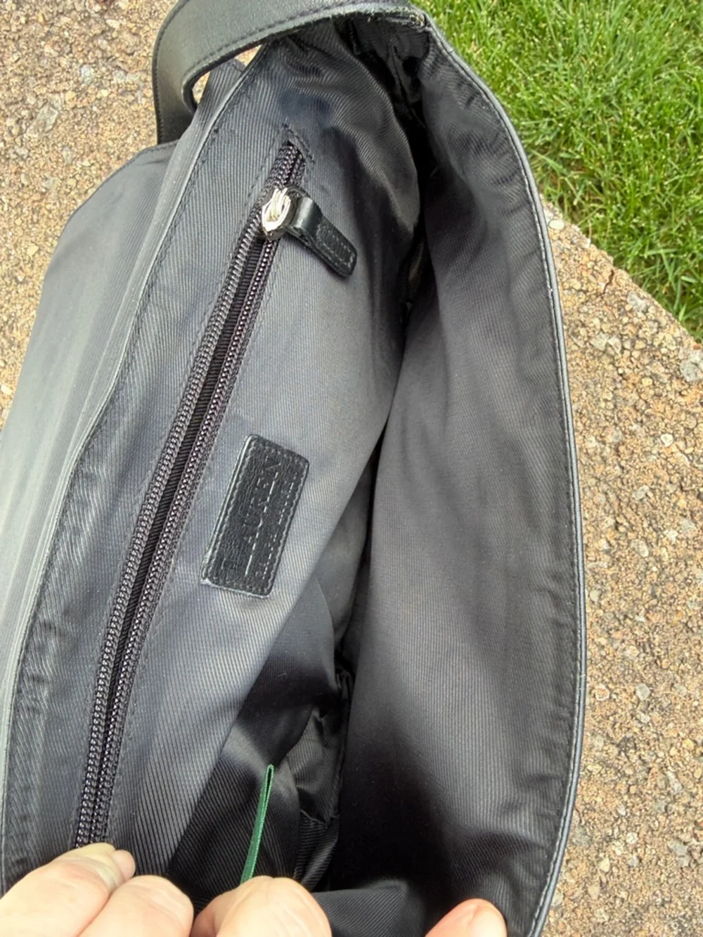 Lauren Ralph Lauren Black Leather Messenger Bag with Silver Hardware